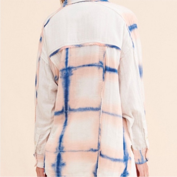 Free People We The Free Washed Away Plaid Top Boho Button Front Shirt M - Picture 4 of 9